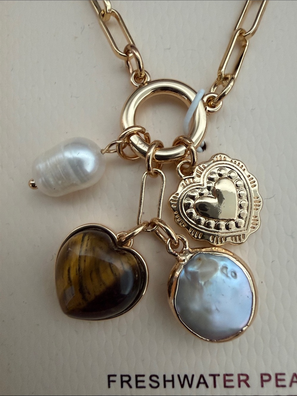 Camila Coelho | Gold Tone Tiger Heart Freshwater Pearl Charm Necklace ✨ - Picture 3 of 7